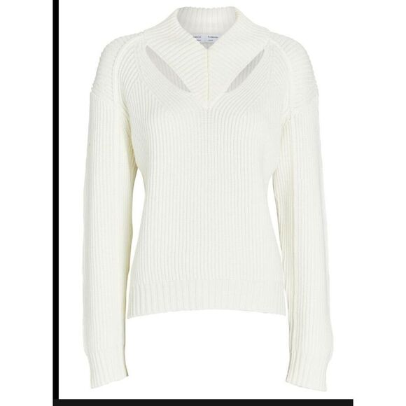 PROENZA SCHOULER WHITE LABEL Cut-Out Wool Rib Ivory Sweater Size Large